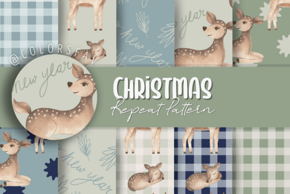 Christmas Deer Digital Paper Pack Green