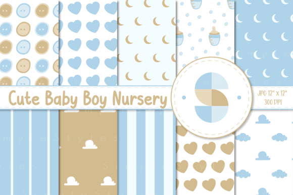 Cute Baby Boy Nursery Digital Paper