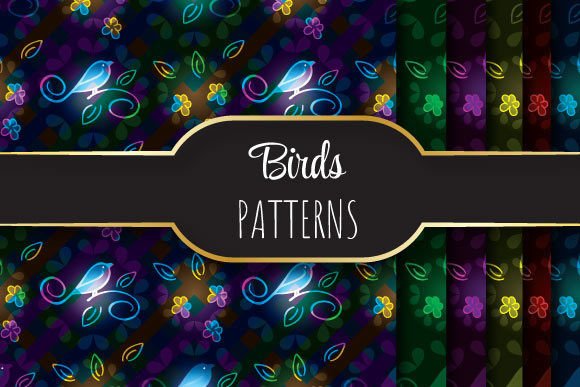 Glowing Birds Vector Patterns