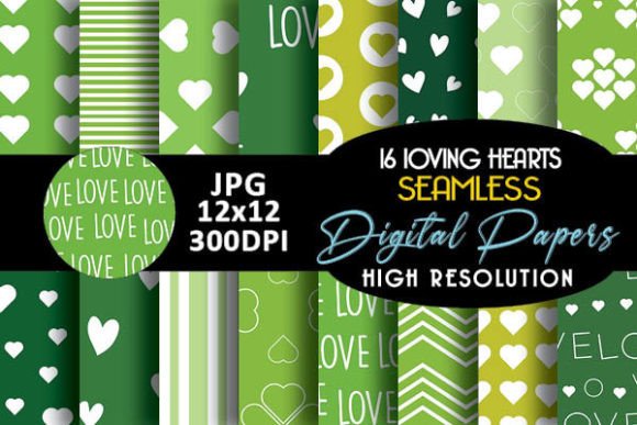 Green Loving Hearts Digital Papers