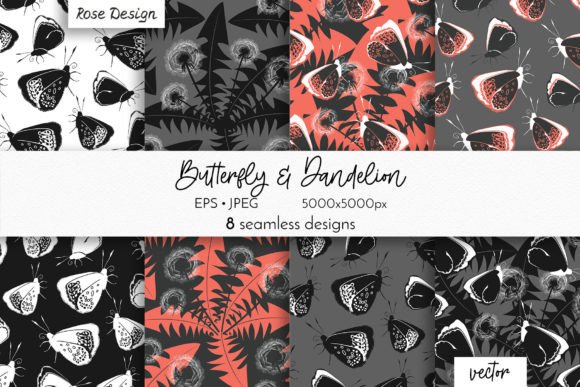 Pink Gray Butterfly Dandelions Pattern: A Versatile Design for Modern Creations