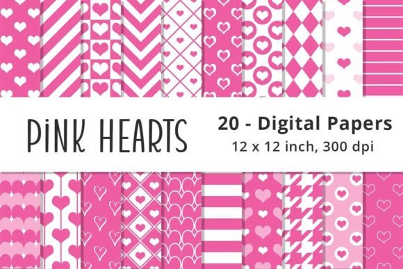 Pink Hearts Valentine Digital Paper