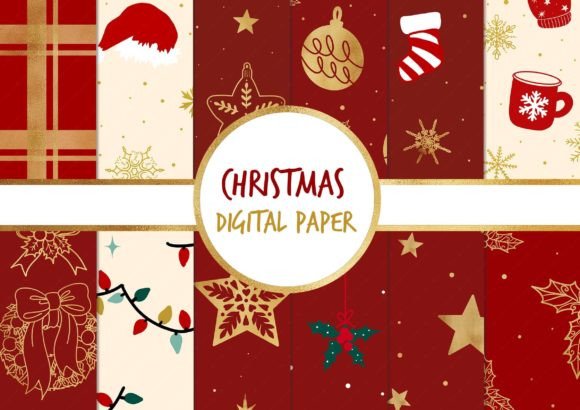 Red and Gold Christmas Digital Paper: A Versatile Design Resource