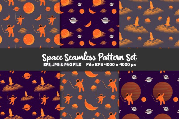 Space Elements Seamless Pattern Set