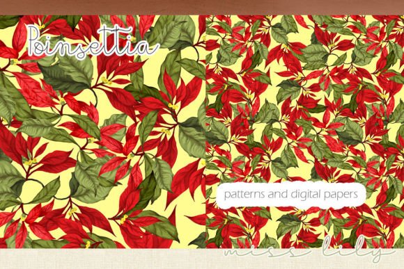 Yellow Poinsettia Digital Papers for Creative Projects